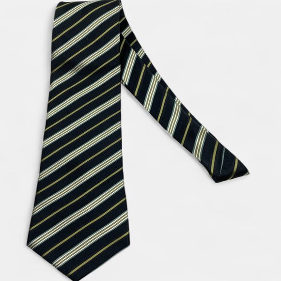 Geoffrey Beene Silk Tie Striped Geometric Black Green Formal Dress - Picture 3 of 6